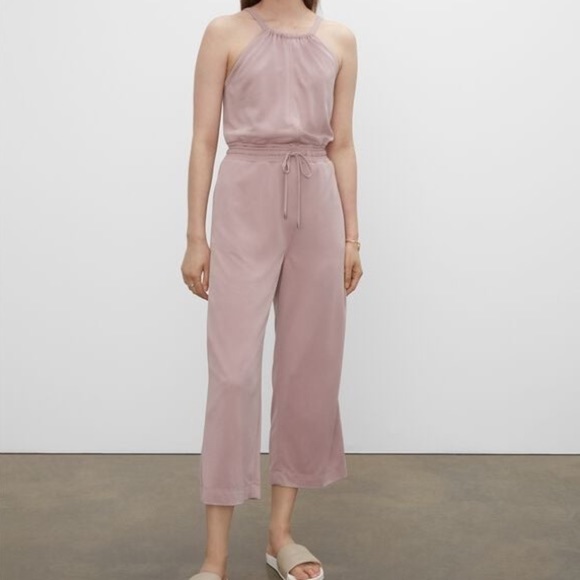 NWT Club Monaco Elastic Waist Crop Halter Neck Jumpsuit In Mauve - Picture 1 of 12